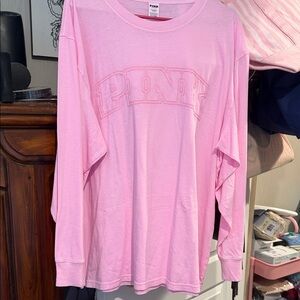PINK Victoria's Secret Pastel Pink Long Sleeve Tee with Raised Logo